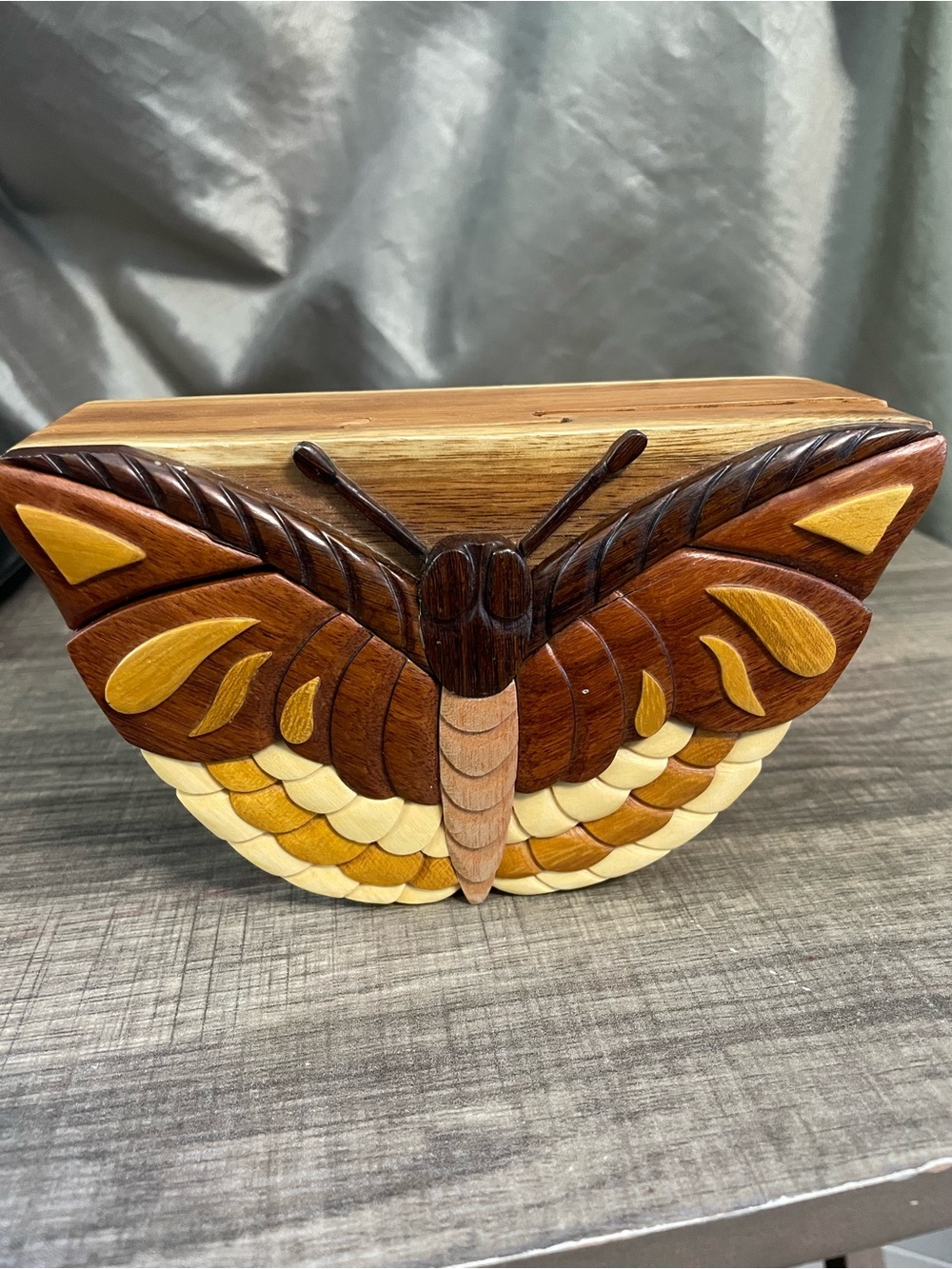 Carver Dan's Handcrafted Wooden Butterfly Puzzle Box Trinket Jewelry Storage